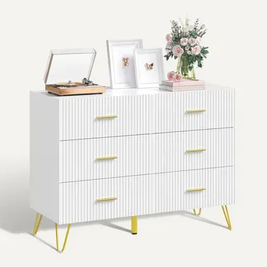 Commode Blanche 6 Tiroirs, Meuble De Rangement, Pieds En Métal, En Bois D'ingénierie, 100x40x75cm Commode Blanche 6 Tiroirs, Meuble De Rangement, Pieds En Métal, En Bois D'ingénierie, 100x40x75cm
