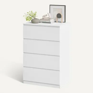 Commode Blanche, Commode 4 Tiroirs, Meuble De Rangement, En Bois D'ingénierie, 60x40x90cm