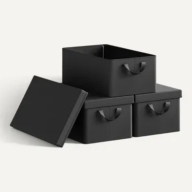 Lot De 3 Boîte De Rangement Avec Couvercle Amovible,pliable,en Tissu,avec Poignée,noir,48x29x20cm Lot De 3 Boîte De Rangement Avec Couvercle Amovible,pliable,en Tissu,avec Poignée,noir,48x29x20cm