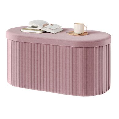 Banc De Rangement, 76l, Tabouret Pouf Pliable, Couvercle Amovible, En Velours, 76x38x38cm, Rose