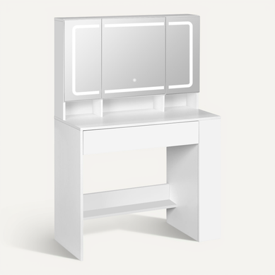 Coiffeuse Avec Grand Miroir LED à Luminosité Réglable, Meuble Chambre Avec Tiroir, Blanc, 90x40 Cm Coiffeuse Avec Grand Miroir LED à Luminosité Réglable, Meuble Chambre Avec Tiroir, Blanc, 90x40 Cm