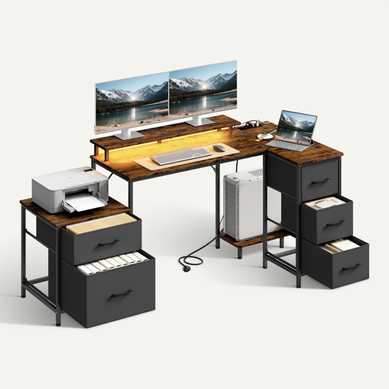 Bureau D'angle En L 180x80x84cm,Bureau Gaming Avec LED,2 Prises,1 Port USB Et 1 Port USB-C,Marron Bureau D'angle En L 180x80x84cm,Bureau Gaming Avec LED,2 Prises,1 Port USB Et 1 Port USB-C,Marron