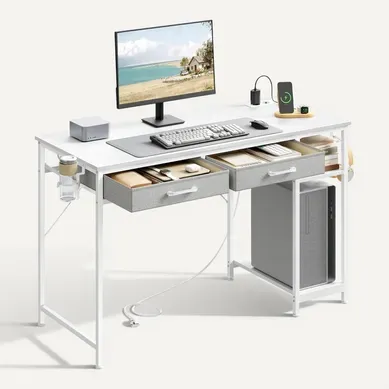 Bureau Gaming Avec Prises USB Et Type-C, Bureau D'ordinateur Avec Porte-Gobelet, 120x51x75cm, Blanc Bureau Gaming Avec Prises USB Et Type-C, Bureau D'ordinateur Avec Porte-Gobelet, 120x51x75cm, Blanc