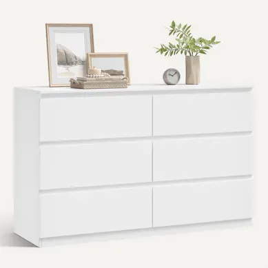 Commode Chambre, Meuble De Rangement, Avec 6 Tiroirs, En Bois D'ingénierie, 120x40x75 Cm, Blanc Commode Chambre, Meuble De Rangement, Avec 6 Tiroirs, En Bois D'ingénierie, 120x40x75 Cm, Blanc