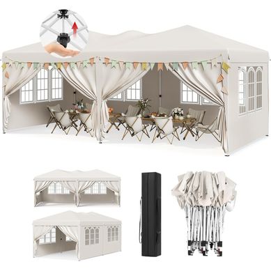 Tonnelle De Jardin Extérieur, Barnum Pliant 3x6m, Système Pop-up, Avec 6 Parois Amovibles, Beige Tonnelle De Jardin Extérieur, Barnum Pliant 3x6m, Système Pop-up, Avec 6 Parois Amovibles, Beige