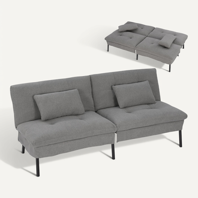 Canapé Lit 2 Places Convertible, Clic Clac, Avec 2 Coussins, Dossier Réglable, Tissu Lin,Gris Foncé Canapé Lit 2 Places Convertible, Clic Clac, Avec 2 Coussins, Dossier Réglable, Tissu Lin,Gris Foncé