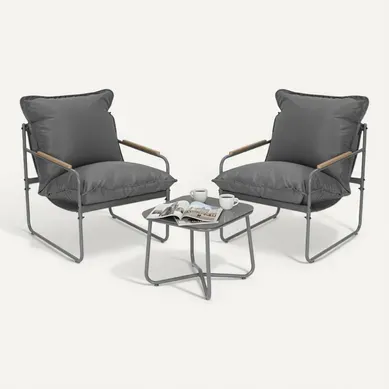 Ensemble Salon De Jardin 3 Pièces,1 Table Basse,2 Chaises,des Coussins Moelleux Et Amovibles,gris