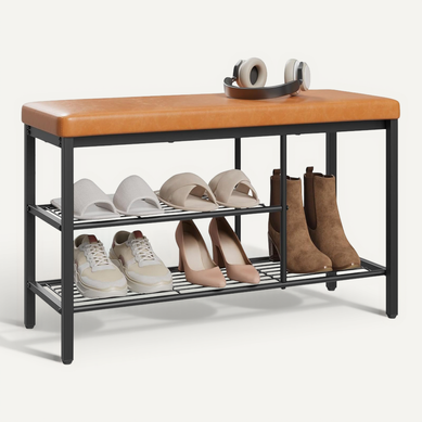 Banc Chaussures Entrée, Banc De Rangement, Siège Rembourré,en Simili Et Métal,80x30x50cm,marron Banc Chaussures Entrée, Banc De Rangement, Siège Rembourré,en Simili Et Métal,80x30x50cm,marron