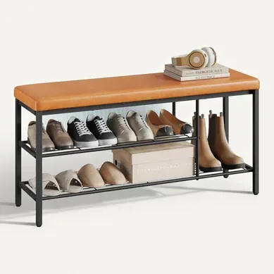 Banc Chaussures Entrée, Banc De Rangement,siège Rembourré,en Simili Et Métal,100x30x50cm,marron Banc Chaussures Entrée, Banc De Rangement,siège Rembourré,en Simili Et Métal,100x30x50cm,marron