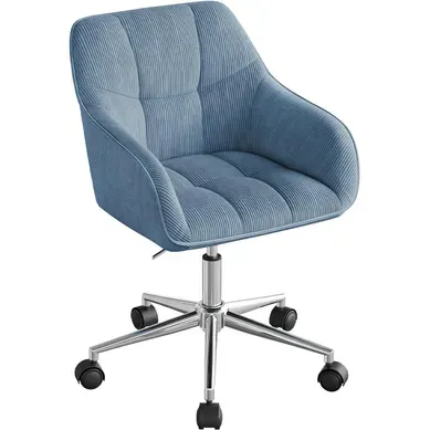 Chaise Bureau, Chaise Coiffeuse, Ergonomique,  Pivotant, Hauteur Réglable, En Velours Côtelé, Bleu