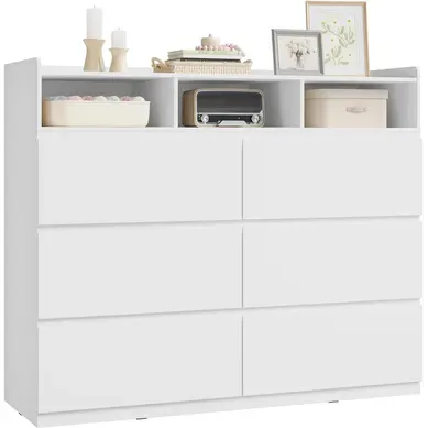 Commode Avec 6 Tiroirs Et 3 Compartiments Ouverts, Panneau De Bois D’ingénierie, 120x40x100cm,blanc Commode Avec 6 Tiroirs Et 3 Compartiments Ouverts, Panneau De Bois D’ingénierie, 120x40x100cm,blanc