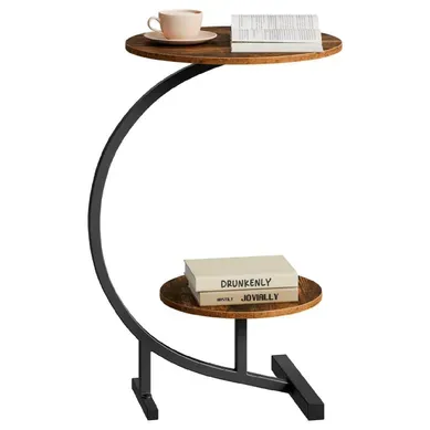 Table Basse Ronde À 2 Niveaux, En Forme C, (ø40+ø30cm) Xh66 Cm, Rustique Table Basse Ronde À 2 Niveaux, En Forme C, (ø40+ø30cm) Xh66 Cm, Rustique