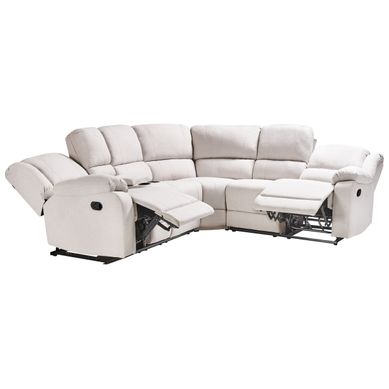 Canapé D'angle Relax Manuel 5 Places Rokke Tissu Blanc Cassé Beige Clair Côté Gauche Canapé D'angle Relax Manuel 5 Places Rokke Tissu Blanc Cassé Beige Clair Côté Gauche