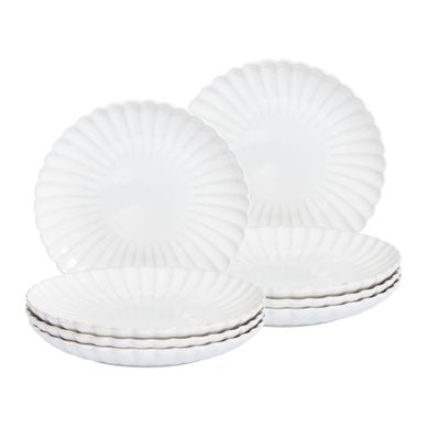 Lot De 8 Assiettes Plates Nettle Grès Blanc Cassé