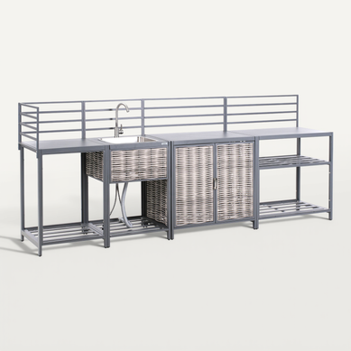 Cuisine D'extérieur 4 Pièces Avec évier Mirador Gris Polyrotin Cuisine D'extérieur 4 Pièces Avec évier Mirador Gris Polyrotin