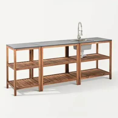 Cuisine D'extérieur 3 Pièces Avec évier Brucoli Acacia Marron/argenté Cuisine D'extérieur 3 Pièces Avec évier Brucoli Acacia Marron/argenté