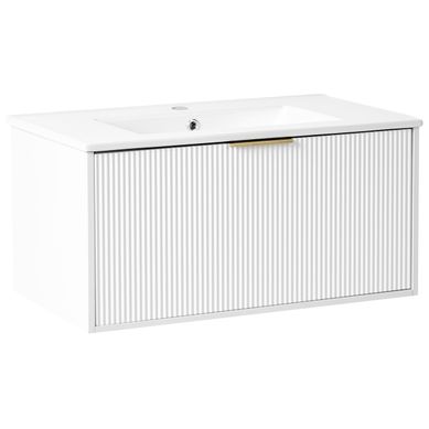 Meuble-lavabo Mural Avec Vasque Avec Poignée Dorée Tilcara Blanc Meuble-lavabo Mural Avec Vasque Avec Poignée Dorée Tilcara Blanc