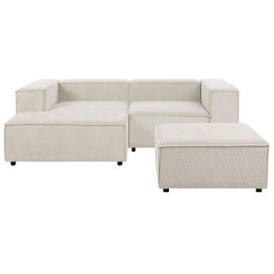 Canapé D'angle Modulable 3 Places Ardal Velours Côtelé Blanc Cassé Avec Pouf Côté Droit Canapé D'angle Modulable 3 Places Ardal Velours Côtelé Blanc Cassé Avec Pouf Côté Droit
