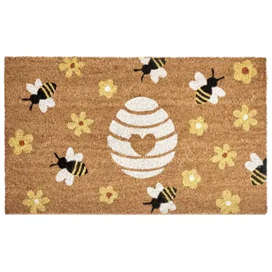 Paillasson Kigalik Naturel 45 X 75 Cm Abeille Fleur Fibre De Coco Paillasson Kigalik Naturel 45 X 75 Cm Abeille Fleur Fibre De Coco