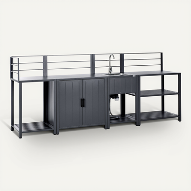 Cuisine D'extérieur 4 Pièces Avec évier Viggiano Métal Gris Graphite Cuisine D'extérieur 4 Pièces Avec évier Viggiano Métal Gris Graphite