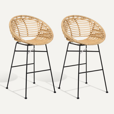 Lot De 2 Chaises De Bar Windom Rotin Naturel