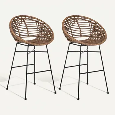 Lot De 2 Chaises De Bar Windom Rotin Marron