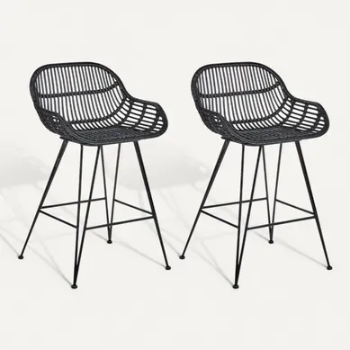 Lot De 2 Chaises De Bar Terrell Rotin Noir