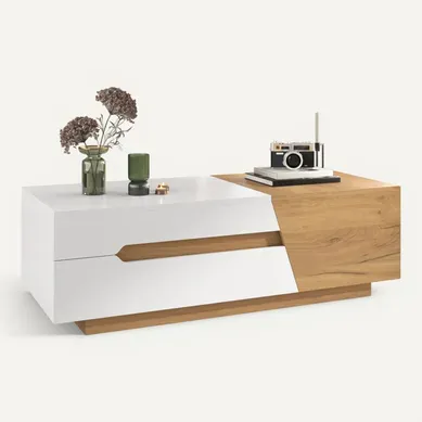 Table Basse Extensible 120x50x37,5 Cm, 2 Tiroirs, Mdf, Blanc Et Bois Naturel Table Basse Extensible 120x50x37,5 Cm, 2 Tiroirs, Mdf, Blanc Et Bois Naturel