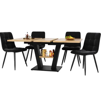 Ensemble Table à Manger Extensible Avec 4 Chaises En Velours, Avec Plateau Mdf, Noir Et Naturelle Ensemble Table à Manger Extensible Avec 4 Chaises En Velours, Avec Plateau Mdf, Noir Et Naturelle
