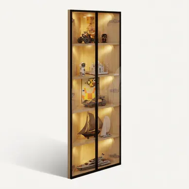Vitrine D’angle 62x35x160 Cm Avec Porte En Verre Trempé, Éclairage LED, En Mdf, Couleur Chêne Vitrine D’angle 62x35x160 Cm Avec Porte En Verre Trempé, Éclairage LED, En Mdf, Couleur Chêne