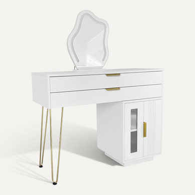 Coiffeuse 100x40x78 Cm Avec Miroir LED, 2 Tiroirs, 2 Portes, En Panneaux De Particules, Blanc