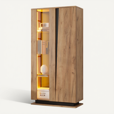 Vitrine 80x35x160 Cm Avec 2 Portes, 3 Étagères En Verre, LED, En Panneau De Particules, Naturel Vitrine 80x35x160 Cm Avec 2 Portes, 3 Étagères En Verre, LED, En Panneau De Particules, Naturel