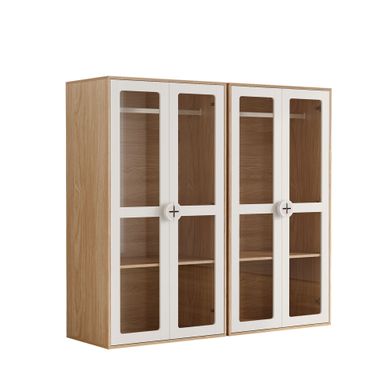 Lot De 2 Armoires 80x50x150 Cm Avec 4 Portes Acryliques, Tringle, En Mdf, Blanc+bois Naturel Lot De 2 Armoires 80x50x150 Cm Avec 4 Portes Acryliques, Tringle, En Mdf, Blanc+bois Naturel