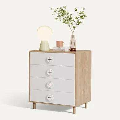 Commode De Chevet 80x54x90 Cm Avec 4 Tiroirs, Pieds De Support, En Mdf, Chêne Et Blanc Commode De Chevet 80x54x90 Cm Avec 4 Tiroirs, Pieds De Support, En Mdf, Chêne Et Blanc