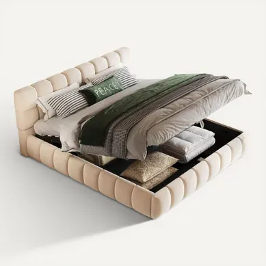 Lit Coffre Adulte 140x190cm, Rangement Hydraulique, Tête De Lit Rembourrée, En Velours, Beige Lit Coffre Adulte 140x190cm, Rangement Hydraulique, Tête De Lit Rembourrée, En Velours, Beige