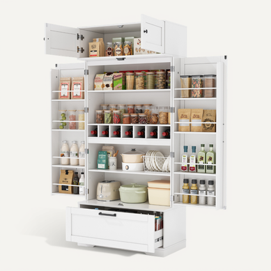 Buffet De Cuisine 80x40x180 Cm Avec 1 Tiroir, 4 Portes, Étagères Réglables, Mdf, Blanc Buffet De Cuisine 80x40x180 Cm Avec 1 Tiroir, 4 Portes, Étagères Réglables, Mdf, Blanc