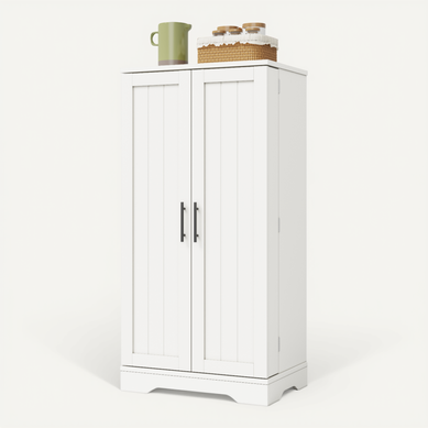 Buffet De Cuisine 60x40x120 Cm Avec LED, 2 Portes, Étagères Réglables, En Mdf, Blanc Buffet De Cuisine 60x40x120 Cm Avec LED, 2 Portes, Étagères Réglables, En Mdf, Blanc