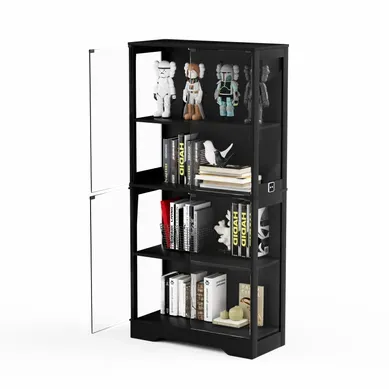 Vitrine En Verre LED 80x35x165cm, 4 Portes En Verre, Capteurs Intelligents, Noir Vitrine En Verre LED 80x35x165cm, 4 Portes En Verre, Capteurs Intelligents, Noir