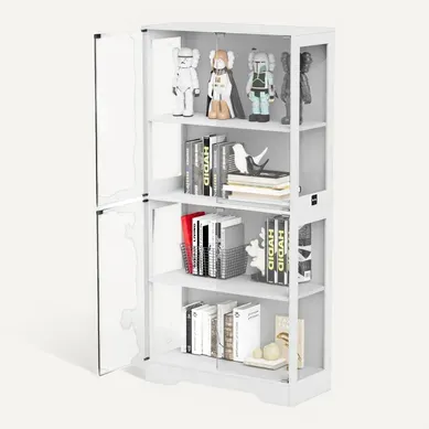 Vitrine En Verre LED 80x35x165cm, 4 Portes En Verre, 4 Couches, Capteurs Intelligents, Blanc Vitrine En Verre LED 80x35x165cm, 4 Portes En Verre, 4 Couches, Capteurs Intelligents, Blanc