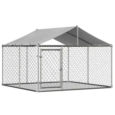 Enclos Pour Animaux 230x230x117 Cm Avec Toit Pe Imperméable, Porte Verrouillable, Métal, Argent Enclos Pour Animaux 230x230x117 Cm Avec Toit Pe Imperméable, Porte Verrouillable, Métal, Argent