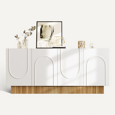 Buffet 4 Portes 160x75x38 Cm - Grand Rangement - Panneaux Particule Blanc/bois - Design U Relief Buffet 4 Portes 160x75x38 Cm - Grand Rangement - Panneaux Particule Blanc/bois - Design U Relief