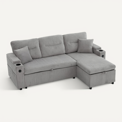 Canapé Convertible 3 Places 212,5×136×86 Cm, Rangement, Porte-gobelets, USB-c, Tissu, Gris Clair Canapé Convertible 3 Places 212,5×136×86 Cm, Rangement, Porte-gobelets, USB-c, Tissu, Gris Clair