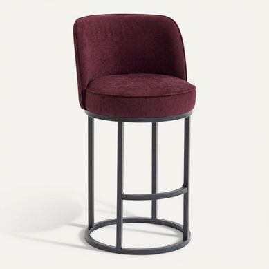 Lot De 2 Tabourets De Bar Avec Pieds En Métal Noirs, Dossier, En Lin, Couleur Rouge Vin Lot De 2 Tabourets De Bar Avec Pieds En Métal Noirs, Dossier, En Lin, Couleur Rouge Vin