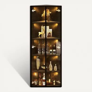 Vitrine D’angle 62x35x160 Cm Avec Porte En Verre Trempé, Éclairage LED, En Mdf, Noir Vitrine D’angle 62x35x160 Cm Avec Porte En Verre Trempé, Éclairage LED, En Mdf, Noir