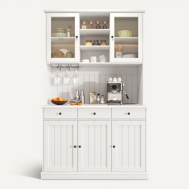 Buffet De Cuisine 120x40x191 Cm Avec 5 Portes, 3 Tiroirs, Prises USB-c Et A, Mdf Et Verre, Blanc Buffet De Cuisine 120x40x191 Cm Avec 5 Portes, 3 Tiroirs, Prises USB-c Et A, Mdf Et Verre, Blanc