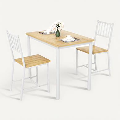 Ensemble Table De Salle à Manger Rectangulaire Avec 2 Chaises 36x39x85,5 Cm, Cadre En Métal, Blanc Ensemble Table De Salle à Manger Rectangulaire Avec 2 Chaises 36x39x85,5 Cm, Cadre En Métal, Blanc