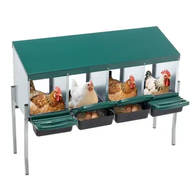 Pondoir Pour Poules 107x33x81 Cm Avec 4 Compartiments, Pieds, Couvercle, En Métal, Vert Pondoir Pour Poules 107x33x81 Cm Avec 4 Compartiments, Pieds, Couvercle, En Métal, Vert