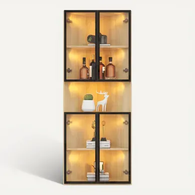 Vitrine D’angle 62x32x160 Cm Avec LED, Portes En Verre Trempé, En Mdf, Couleur Chêne Vitrine D’angle 62x32x160 Cm Avec LED, Portes En Verre Trempé, En Mdf, Couleur Chêne