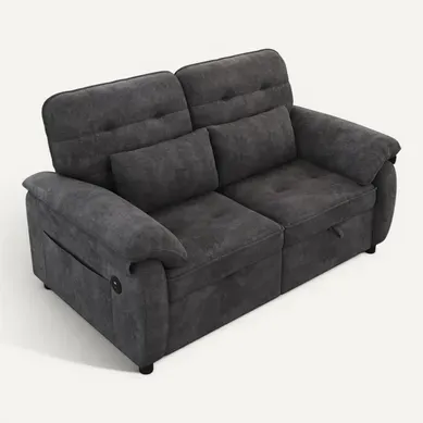 Canapé Convertible 3-en-1, 142x90x86.5cm, 2 Places, Avec Ports De Charge USB, Chenille, Gris Canapé Convertible 3-en-1, 142x90x86.5cm, 2 Places, Avec Ports De Charge USB, Chenille, Gris