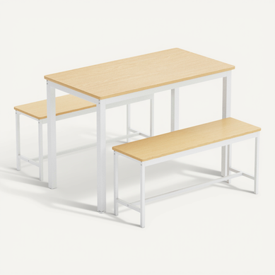 Ensemble Table De Cuisine Rectangulaire 110x60x75 Cm Avec 2 Bancs, En Panneau De Particules, Blanc Ensemble Table De Cuisine Rectangulaire 110x60x75 Cm Avec 2 Bancs, En Panneau De Particules, Blanc